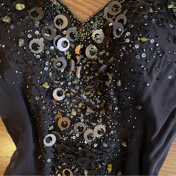 Vintage 90’s 100% Silk Dress Silk Slip Dress Beaded Raindrop Tiered Fairy Prom - Picture 5 of 15